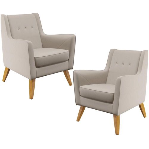 Kit 02 Poltronas Decorativas com Pés de Madeira Taroba D02 Linho Bege C-107 - Lyam Decor