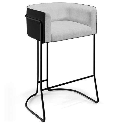 Banqueta Decorativa Fixa Base Aço Preto Betina D02 Linho Cinza D-315 Corano Preto B-97 - Lyam Decor