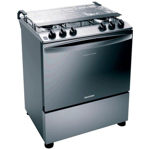 Fogão Brastemp 5 Bocas BFS5NCR com Mesa de Inox, Botões Removíveis e Exclusivo Aro Protetor Bivolt - Inox