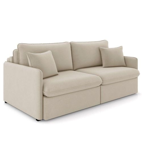 Sofá Cama Retrátil Para Sala de Estar 194cm Una K01 Veludo Bege - Lyam Decor