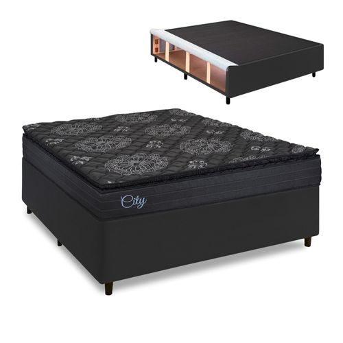 Cama Box Baú Lateral King Colchão com Molas Ensacadas City Pillow Top 193x203x67cm Hellen