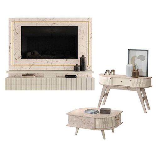 Estante Home Theater Suspenso Gaia Com Aparador Estoril E Mesa De Centro Indianápolis Calacata