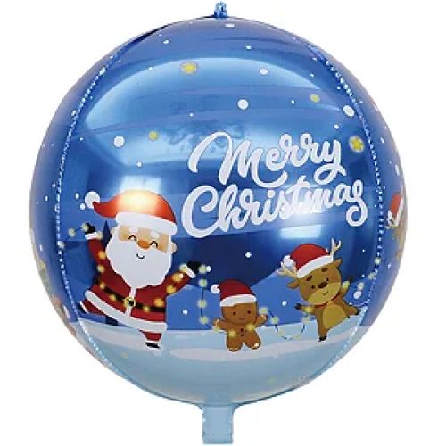Balão Metalizado Redondo 22" Natal "Merry Christmas" Azul - Silver Festas