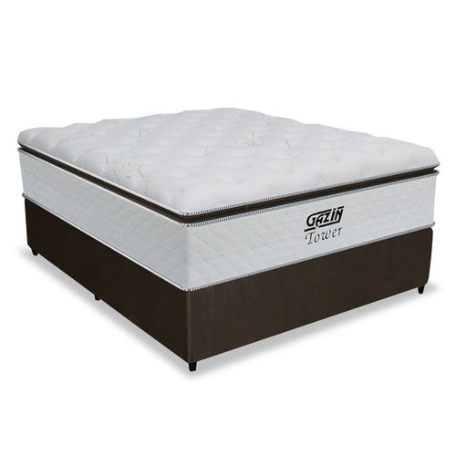 Cama Box Casal Colchão de Molas Ensacadas Tower Gazin 138x188x72cm Branco / Marrom