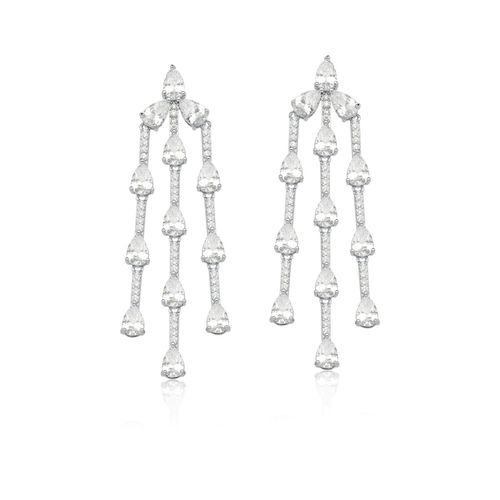 Brinco de Luxo Pêndulo com Cristais e zirconias em Ródio