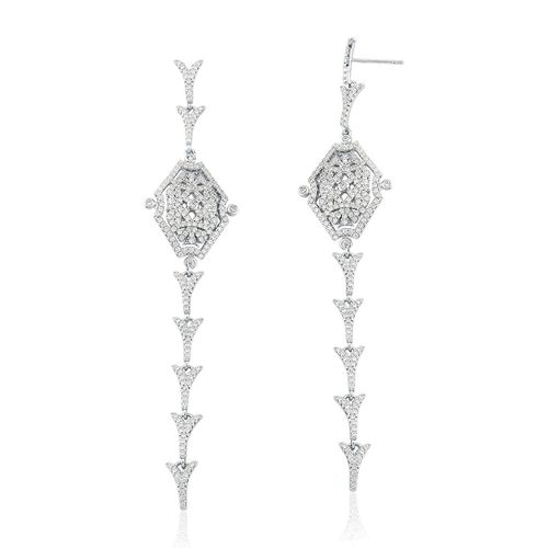 Brinco de Luxo Pêndulo com zirconias em Ródio