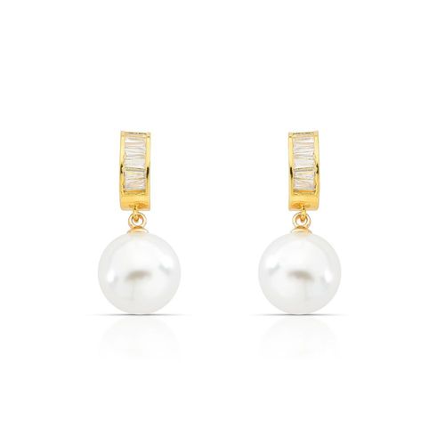 Brinco de Pérolas Clarice com zirconias navete banhado a ouro 18k