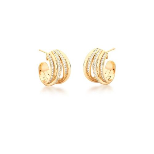 Brinco de Argolas sete voltas com zirconias banhado em ouro