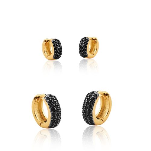 Conjunto Brinco Argolas zirconias negras