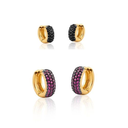 Conjunto Brinco Argolas zirconias semijoias