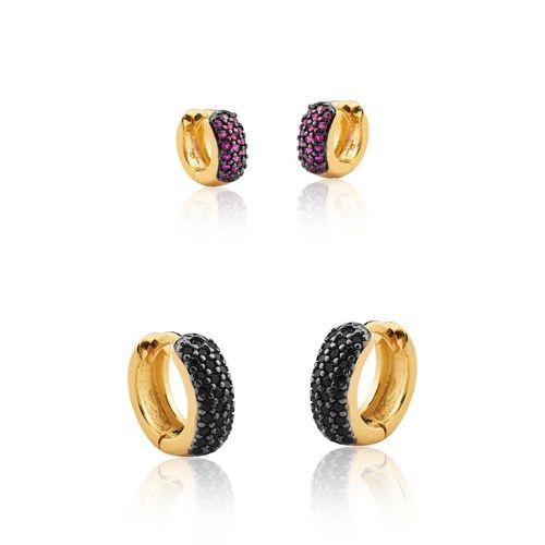 Conjunto Brinco de Argolas zirconias semijoias