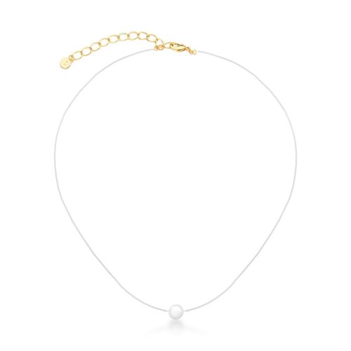 Choker com Pérola em fio de nylon banhado ouro semijoia