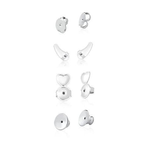 Kit 4 Pares de Tarraxas variadas para Brincos banhadas em ródio - tarracha