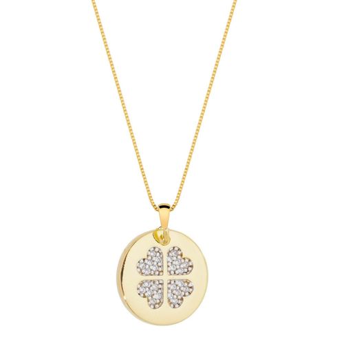 Colar com pingente trevo da sorte 4 folhas banhado em ouro 18k cordão