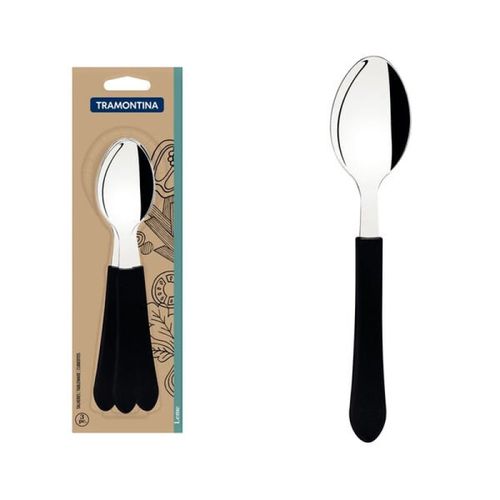 Jogo 3 Colheres de Mesa Leme Aço Inox Cabo Preto - Tramontina
