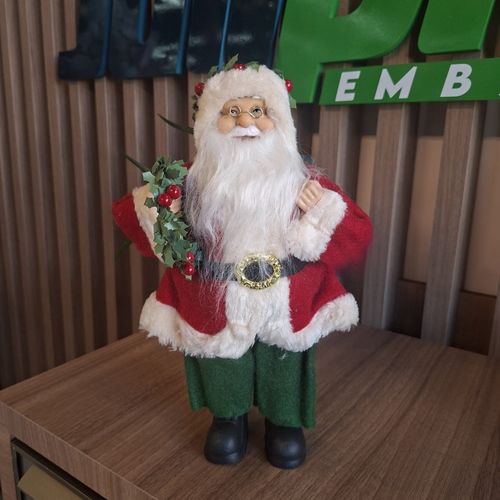 Boneco Papai Noel Com Coroa de Azevinho 30cm Florarte