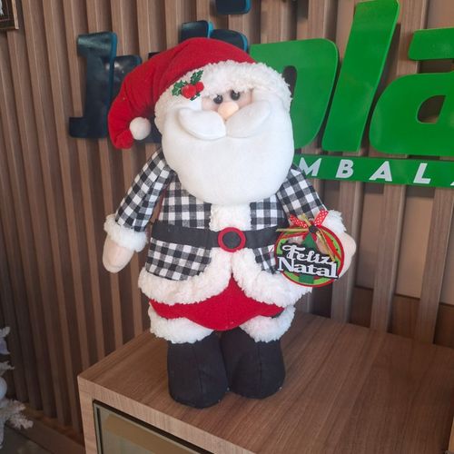 Boneco Papai Noel Kansas Roupa Xadrez Com Placa 50cm Cromus
