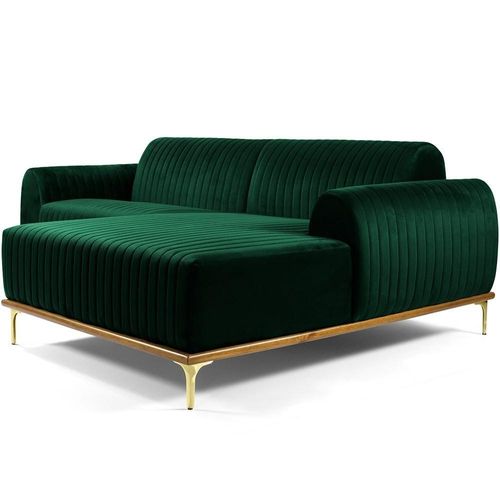 Sofá 5 Lugares com Chaise Direito Para Sala Molino 300 cm D02 Veludo Verde Musgo C-303 - Lyam Decor