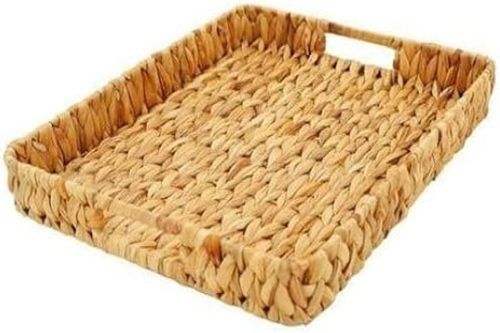 Bandeja Retangular de Fibra Natural Seagrass com Alça de Metal 40cm