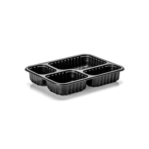 100un Bandeja Refeição com 4 Divisórias 1225ml G324 Preto Freezer Microondas Galvanotek