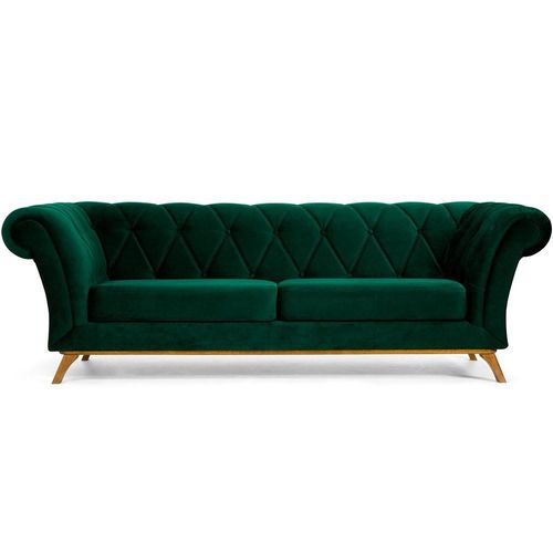 Sofá 3 Lugares Para Sala de Estar Império 210 cm D02 Veludo Verde Musgo C-303 - Lyam Decor
