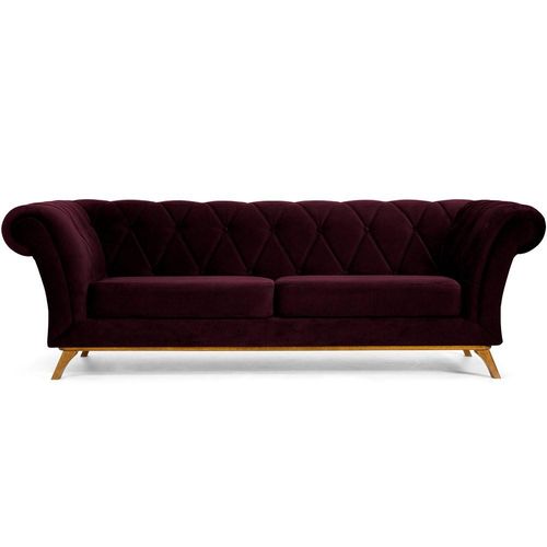 Sofá 3 Lugares Para Sala de Estar Império 210 cm D02 Veludo Roxo Grape C-292 - Lyam Decor
