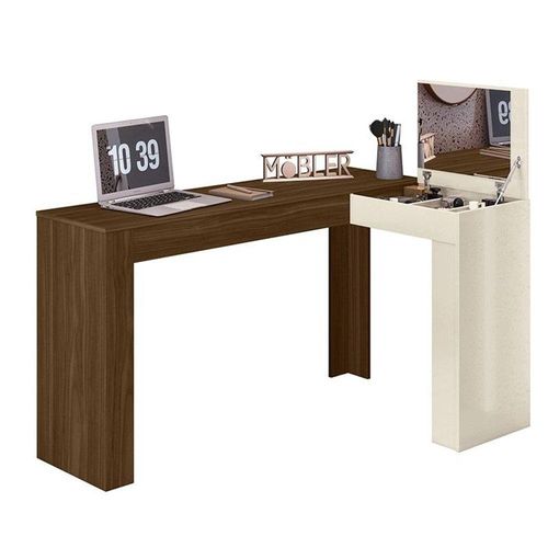 Escrivaninha De Canto Penteadeira Jade Tampo Basculante Freijo/off White Freijo/off White