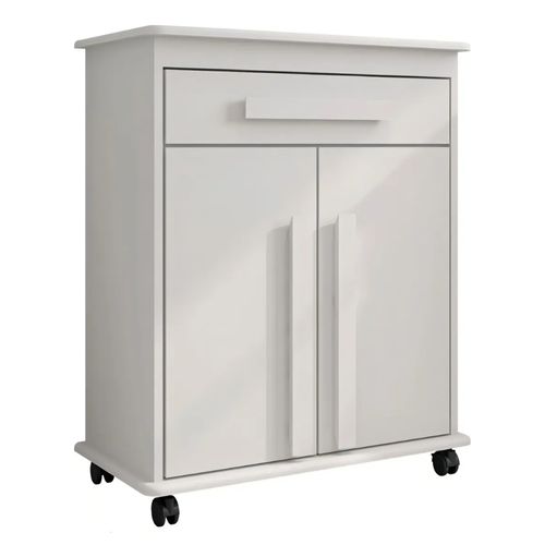 Armário Balcão Multiuso 2 Portas 1 Gaveta com Rodízios Chile Branco RV Móveis