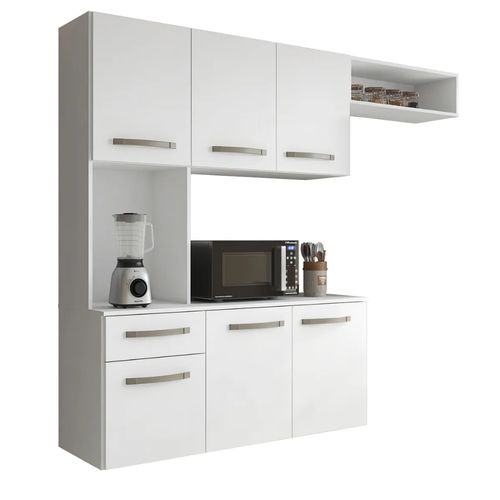 Armário de Cozinha Completa Suspenso com Balcão 6 Portas 1 Gaveta Belíssima Branco Aramóveis