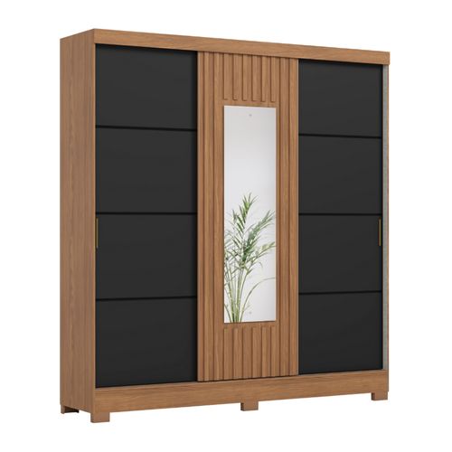 Guarda Roupas Casal 3 Portas de Correr com Espelho Ripado 2 Gavetas Lotus