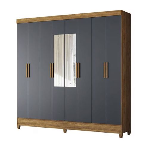 Guarda Roupa Casal Com Espelho 8 Portas 2 Gavetas Madeirado/Cinza Marajó Moval