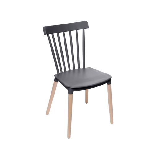 Cadeira Midi Preta em Polipropileno Base em Madeira Or Design