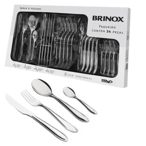 Faqueiro Jogo de Talheres Lyon Aço Inox 24 Peças Brinox