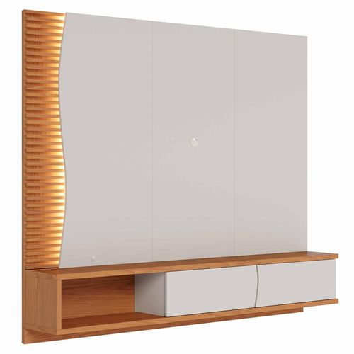 Painel Para TV 65 Pol Bancada Suspensa LED Patmos C04 Off White Matte Freijó - Lyam Decor