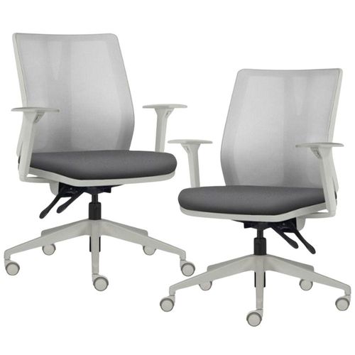 Kit 2 Cadeiras de Escritório Giratória Diretor Flow F02 Base Cinza Crepe Grafite - Lyam Decor