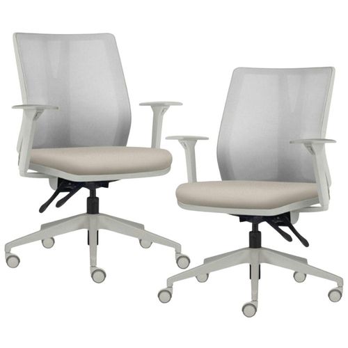 Kit 2 Cadeiras de Escritório Giratória Diretor Flow F02 Base Cinza Sintético Bege - Lyam Decor