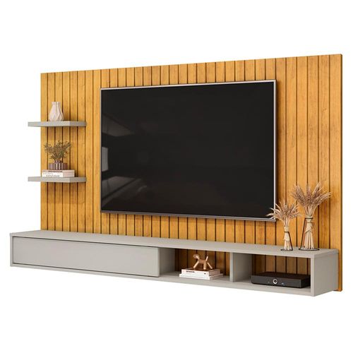 Painel Ripado TV 60 Pol com Bancada Suspensa 179cm Joan D05 Cedro Bali - Lyam Decor