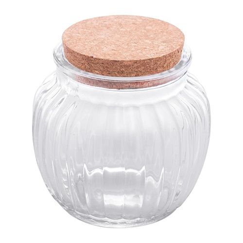 Pote de Vidro Lyor 600ml com Tampa de Rolha Classic Canelado Design Sofisticado