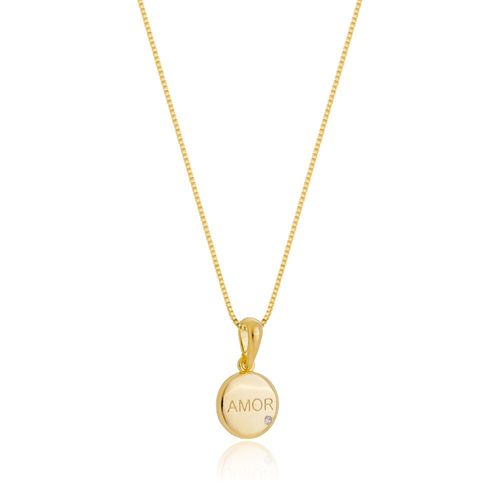 Colar com pingente Amor com ponto de luz banhado em ouro 18k