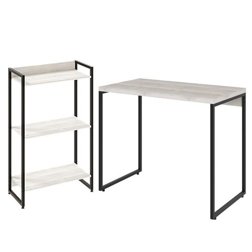 Kit Para Escritório Estante Areta 3 Prateleiras Mesa Industrial Aspen 90cm C01 Snow - Lyam Decor