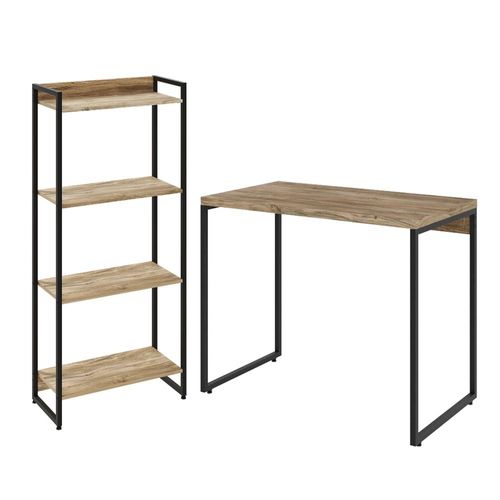 Kit Para Escritório Estante Areta 4 Prateleiras Mesa Industrial Aspen 90cm C01 Carvalho - Lyam Decor