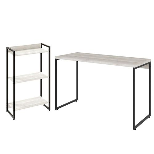 Kit Escritório Estante Areta 3 Prateleiras com Mesa Industrial Aspen 120cm C01 Snow - Lyam Decor