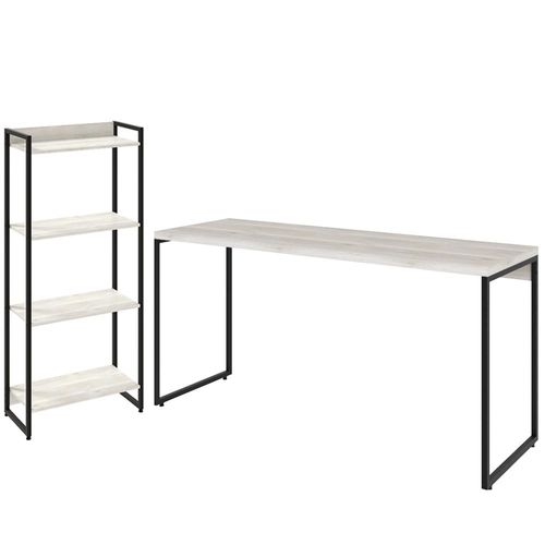 Kit Escritório Estante Areta 4 Prateleiras com Mesa Industrial Aspen 150cm C01 Snow - Lyam Decor