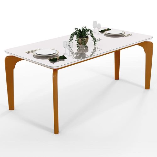 Mesa De Jantar 6 Lugares Retangular Capri 160cm Tampo De Vidro B05 Off White Nature - Lyam Decor