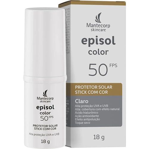 Protetor Solar Facial Episol Color Stick FPS 50 Claro 18g