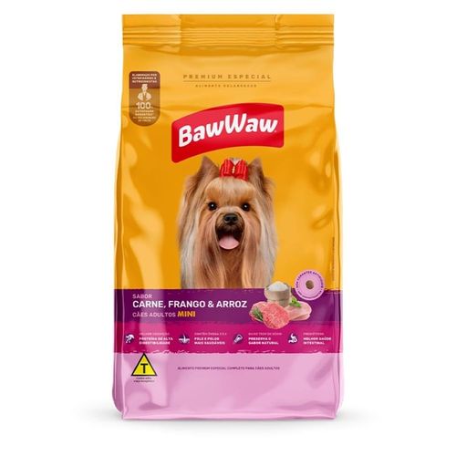 Ração Baw Waw Cão Adulto Raças Mini Sabor Carne Frango e Arroz 900g