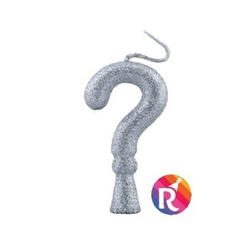 Vela Interrogação Romana Festas Com Gliter Prata 10 Unidades