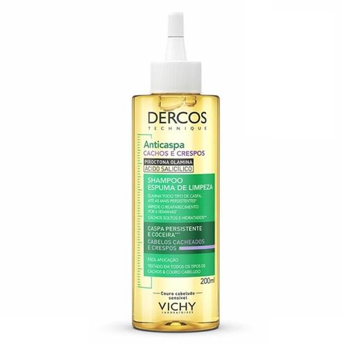 Shampoo Anticaspa Espuma De Limpeza Vichy Dercos Cachos e Crespos 200ml