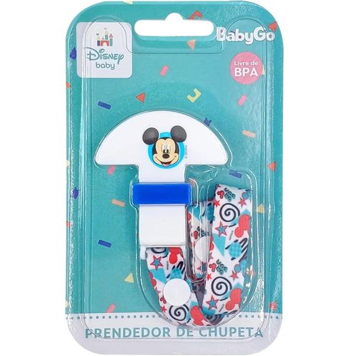 Prendedor de Chupeta BabyGo Universal PP com Fita Colorida do Mickey