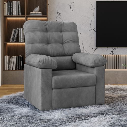 Poltrona do Papai Reclinável Decorativa Konfort Para Sala Suede Selmer